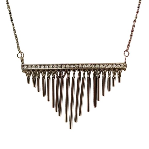 QVC Stainless Steel Fringe Dangle Necklace Crystal Accent Bar  Women's - Picture 8 of 10